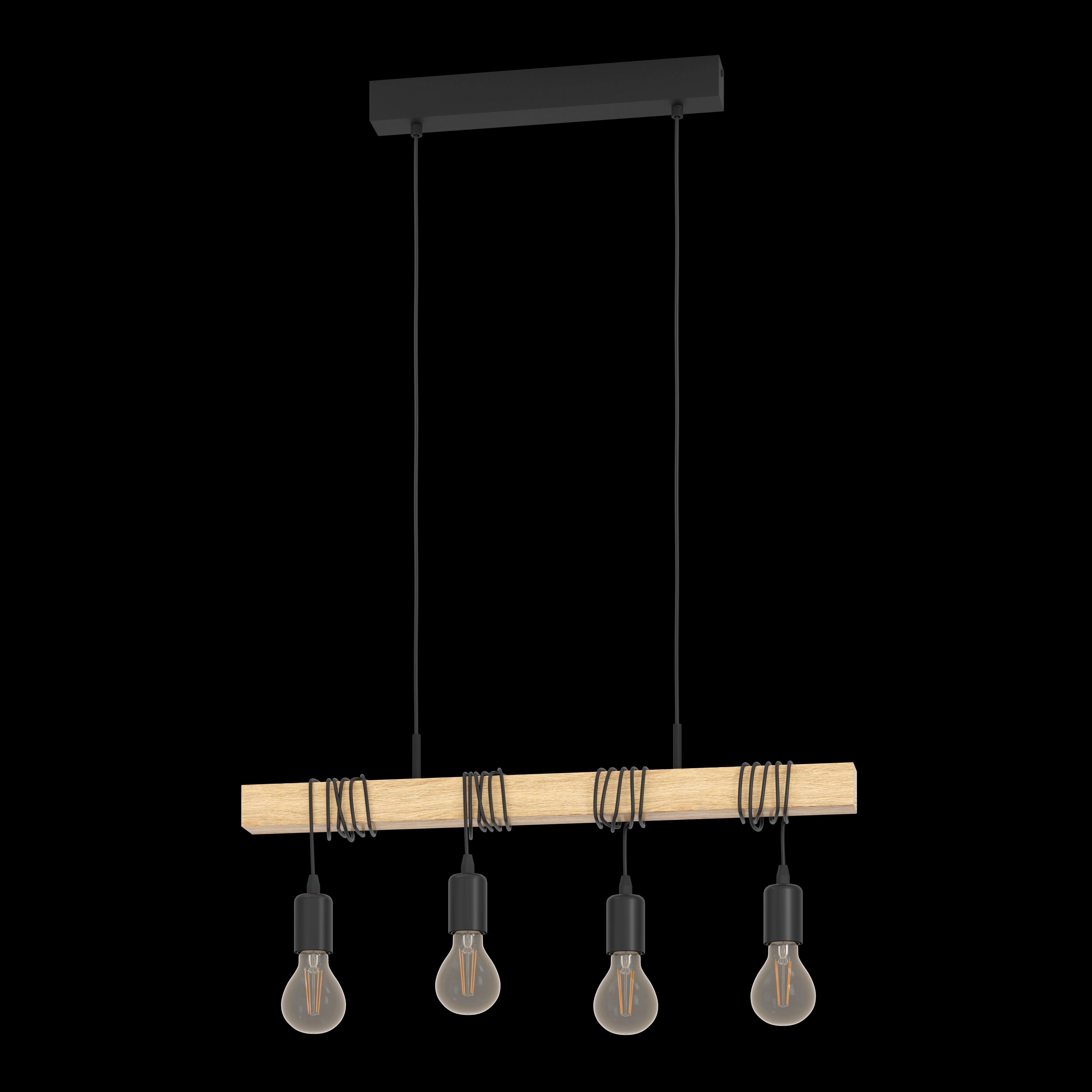 Eglo Townshend 4 Light Adjustable Black & Wood Bar Ceiling Pendant