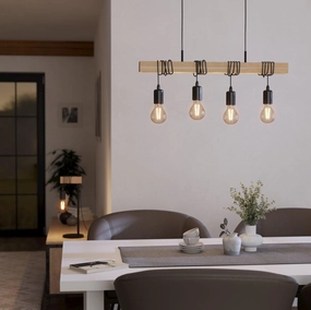 Eglo Townshend 4 Light Adjustable Black & Wood Bar Ceiling Pendant sleek LED ceiling lamp