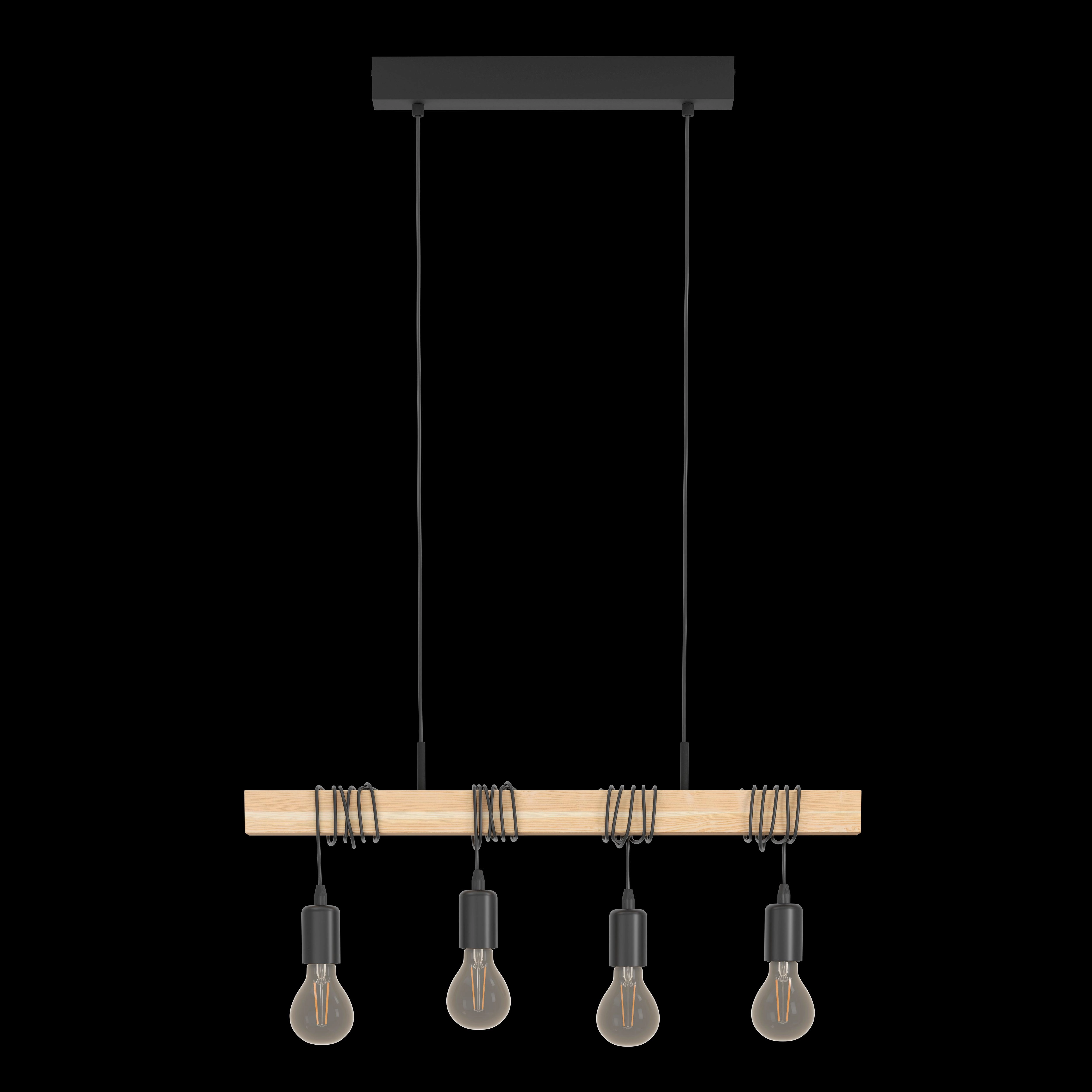 Eglo Townshend 4 Light Adjustable Black & Wood Bar Ceiling Pendant