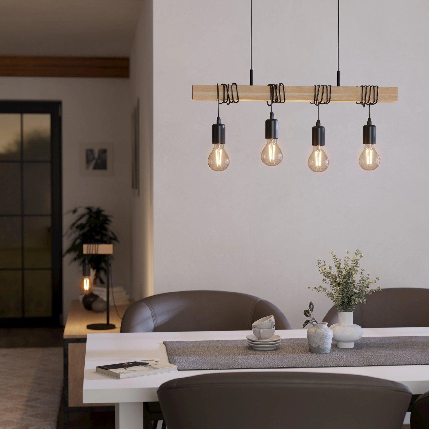 Eglo Townshend 4 Light Adjustable Black & Wood Bar Ceiling Pendant sleek LED ceiling lamp