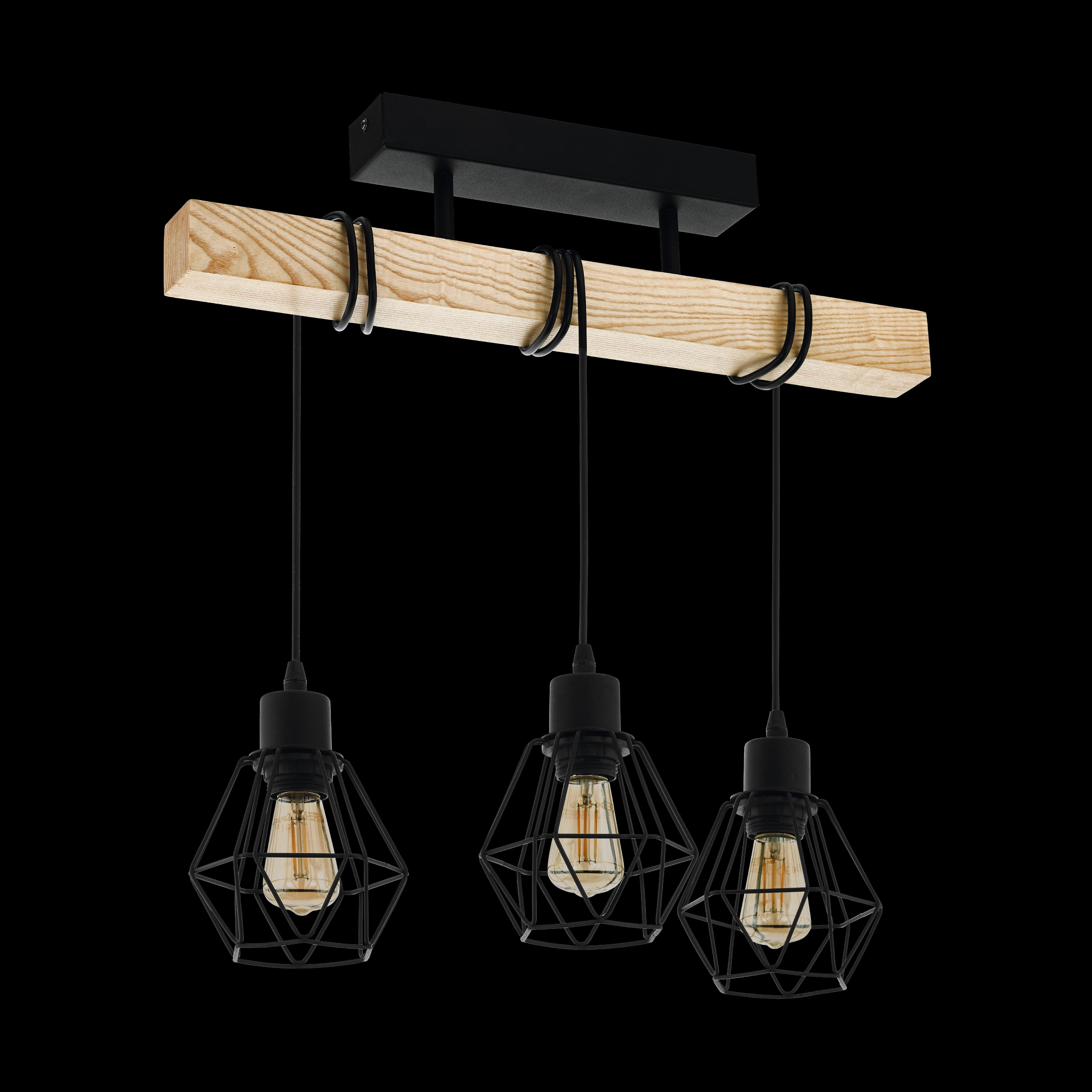 Eglo Townshend 5 Adjustable Black & Wooden Bar Pendant - 3 Light