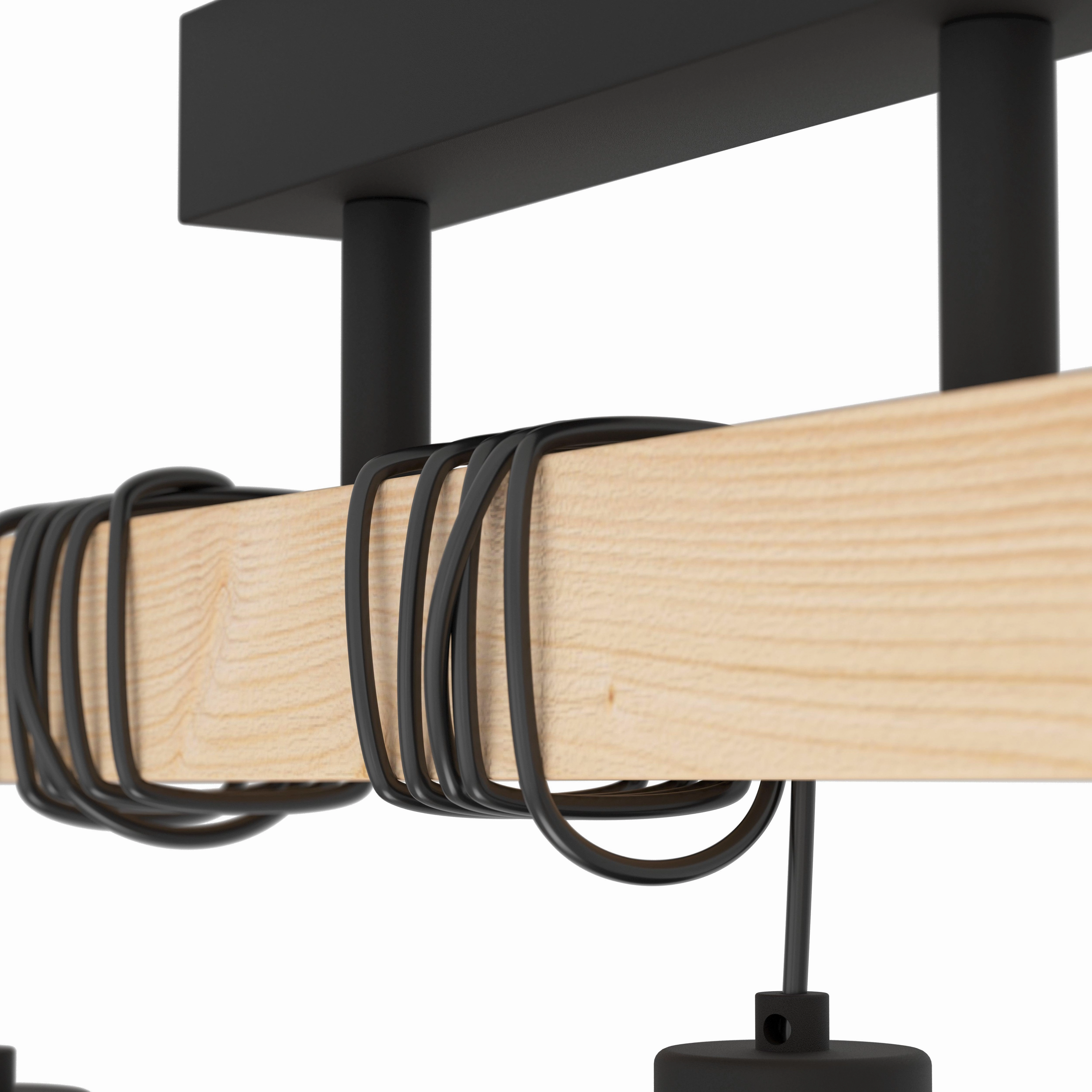 Eglo Townshend 5 Adjustable Black & Wooden Bar Pendant - 3 Light