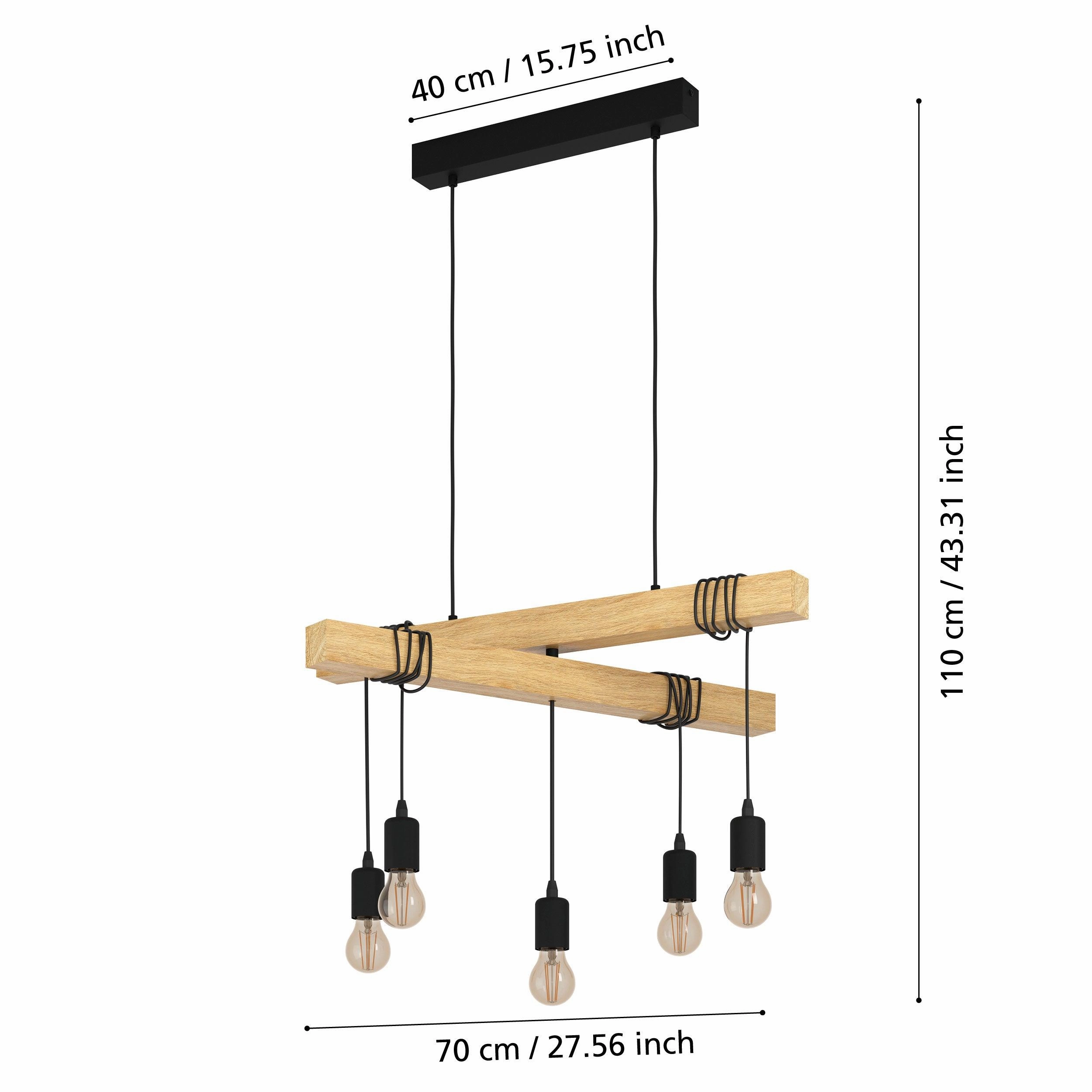 Eglo Townshend 5 Light Black & Wooden Beam Ceiling Pendant