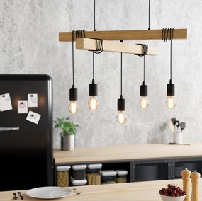 Eglo Townshend 5 Light Black & Wooden Beam Ceiling Pendant sleek LED ceiling lamp
