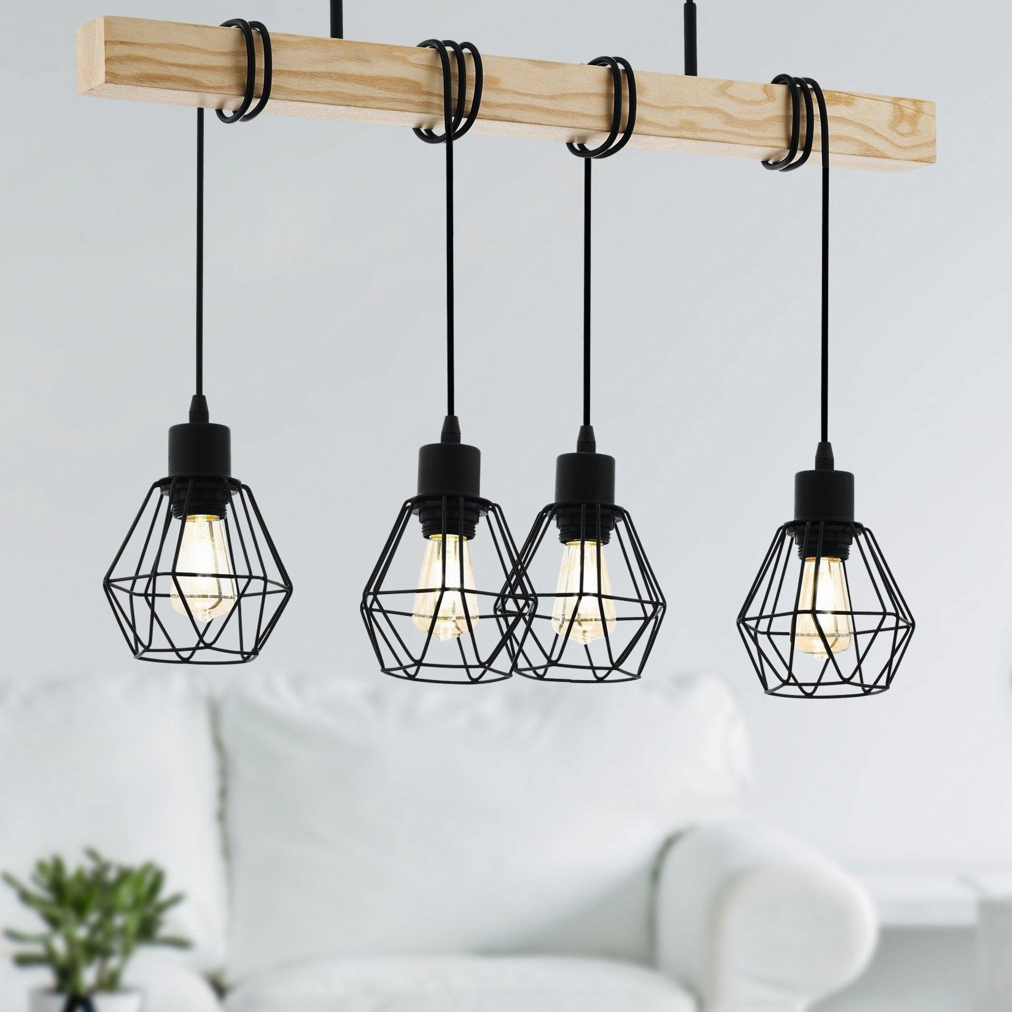 Eglo Townshend 5 Wooden Adjustable 4 Light Bar Ceiling Pendant flush mount ceiling fixture