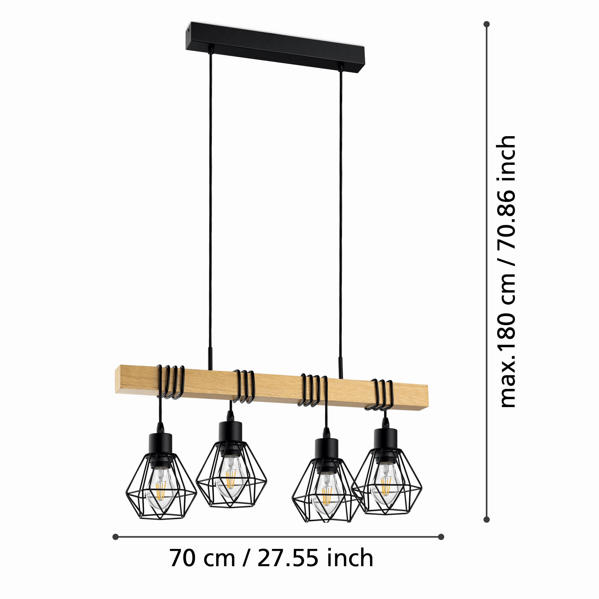 Eglo Townshend 5 Wooden Adjustable 4 Light Bar Ceiling Pendant