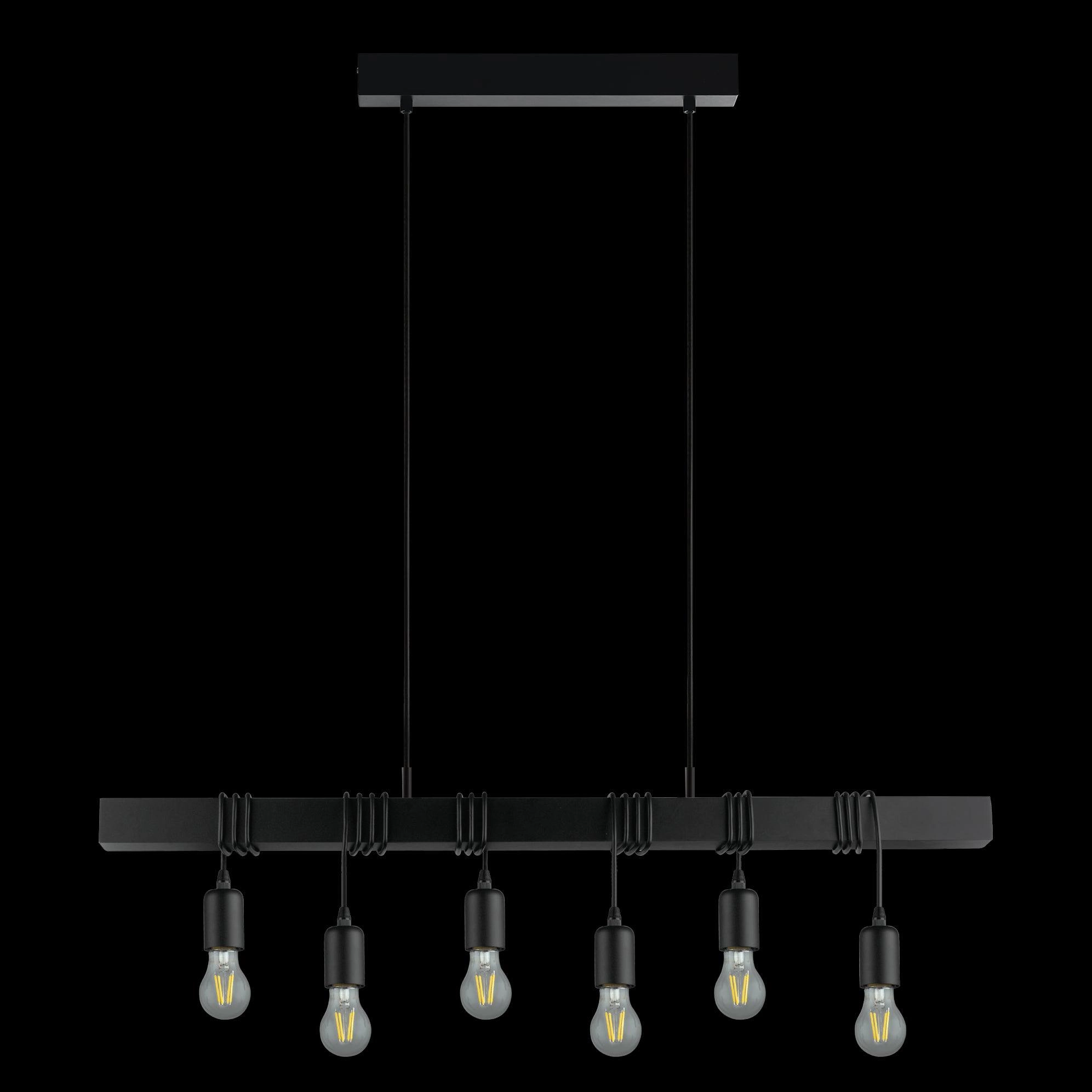 Eglo Townshend 6 Light Black Wood Beam Adjustable Bar Pendant