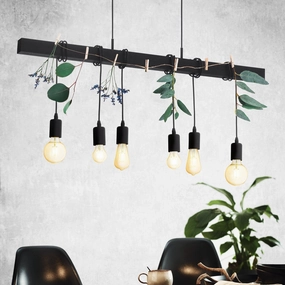 Eglo Townshend 6 Light Black Wood Beam Adjustable Bar Pendant sleek LED ceiling lamp