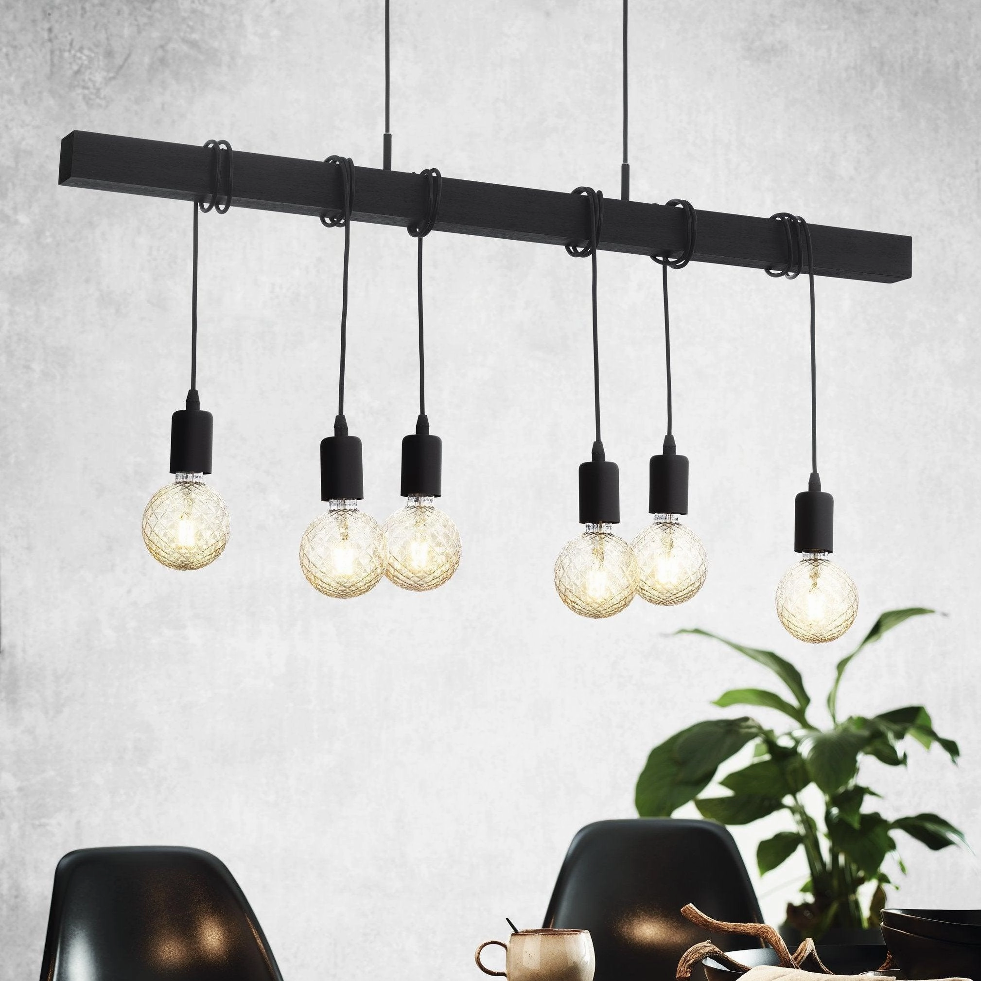 Eglo Townshend 6 Light Black Wood Beam Adjustable Bar Pendant