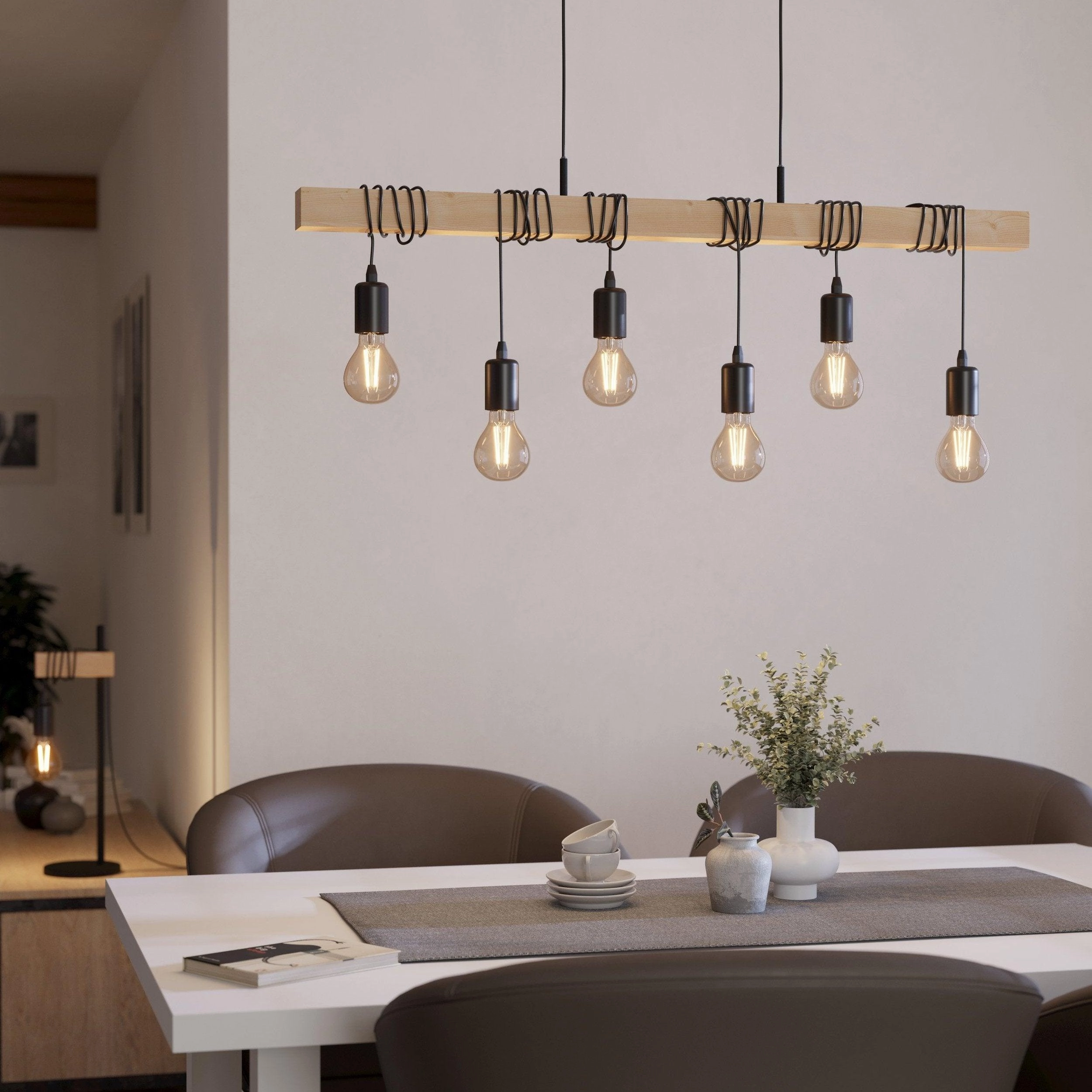 Eglo Townshend 6 Light Wooden Beam Ceiling Pendant