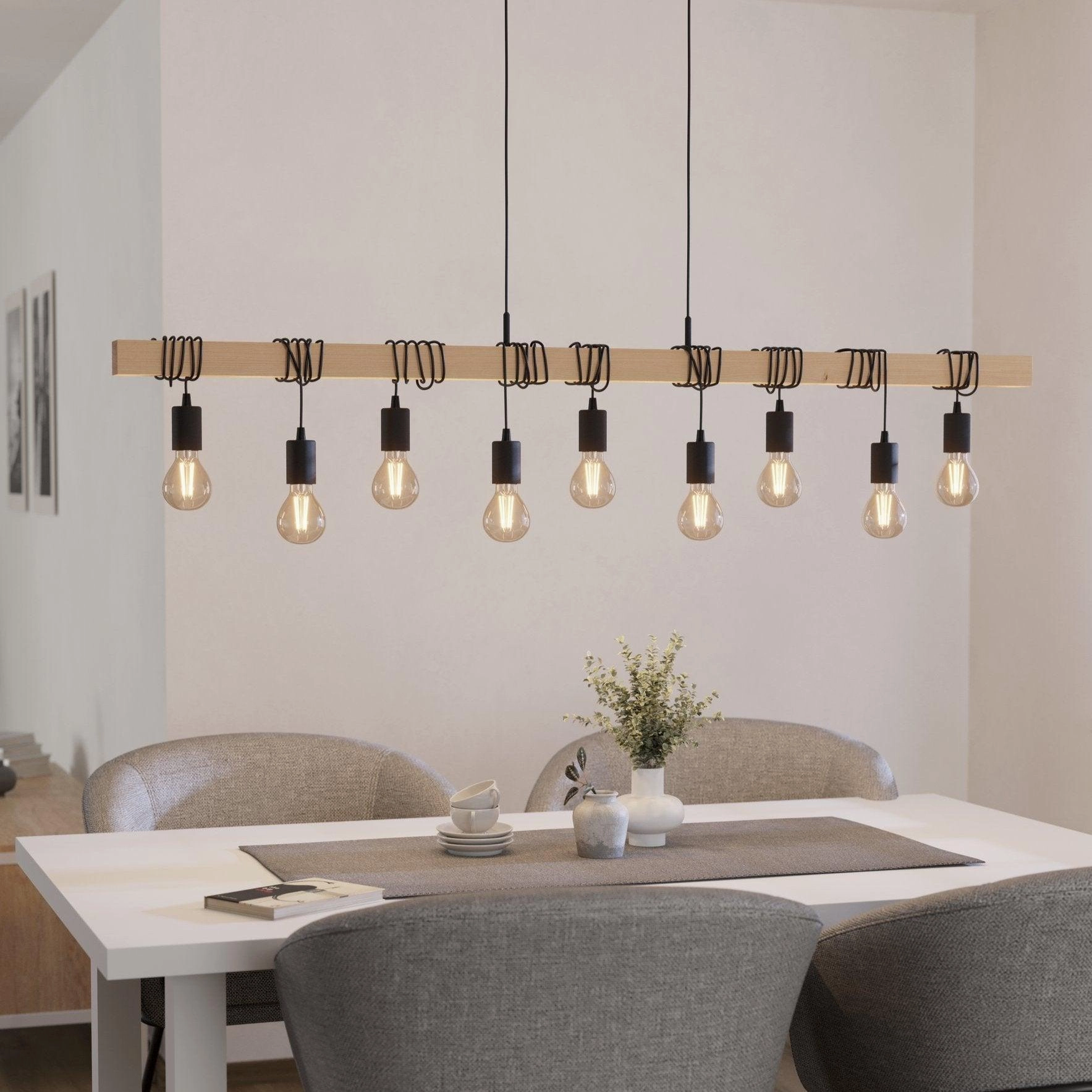 Eglo Townshend 9 Light Wooden Beam Adjustable Bar Ceiling Pendant sleek LED ceiling lamp
