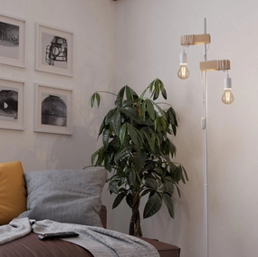 Eglo Townshend White & Wooden 2 Light Floor Lamp creative lampshade design