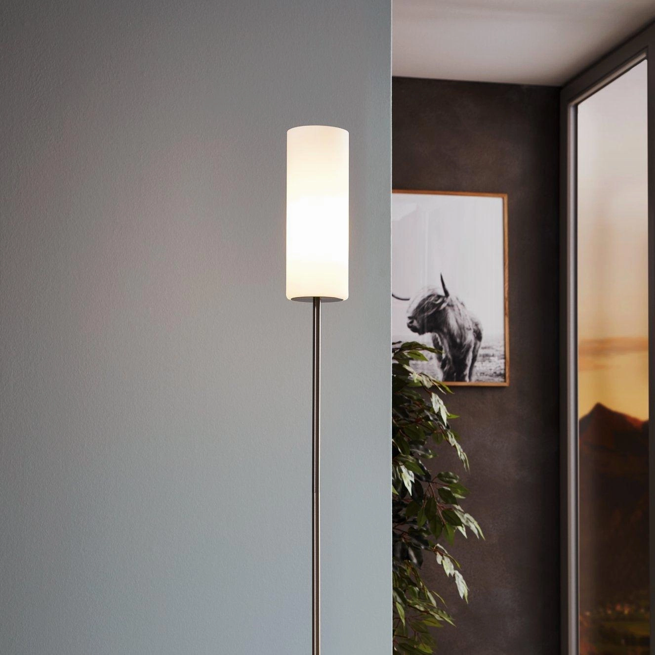 Eglo Troy 3 Nickel Floor Lamp With White Glass Shade