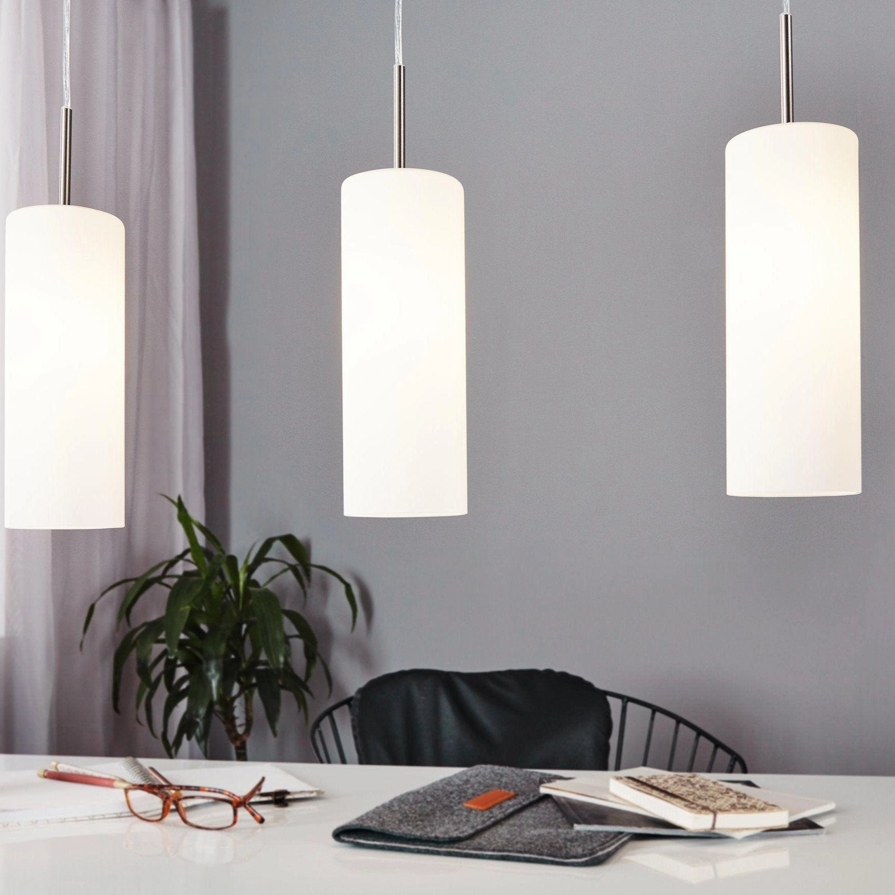 Eglo Troy 3 Three Light White Satin Glass & Nickel Ceiling Pendant flush mount ceiling fixture