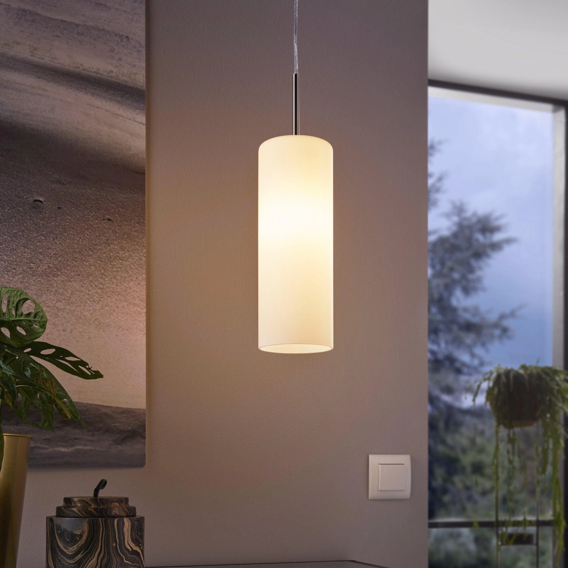 Eglo Troy 3 White Satin Glass & Nickel Ceiling Pendant flush mount ceiling fixture