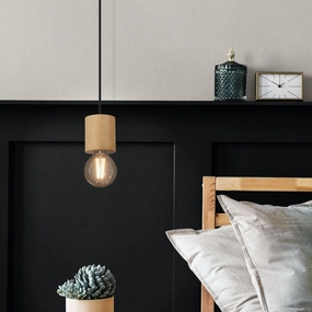 Eglo Turialdo Wood & Black Cable Ceiling Pendant flush mount ceiling fixture