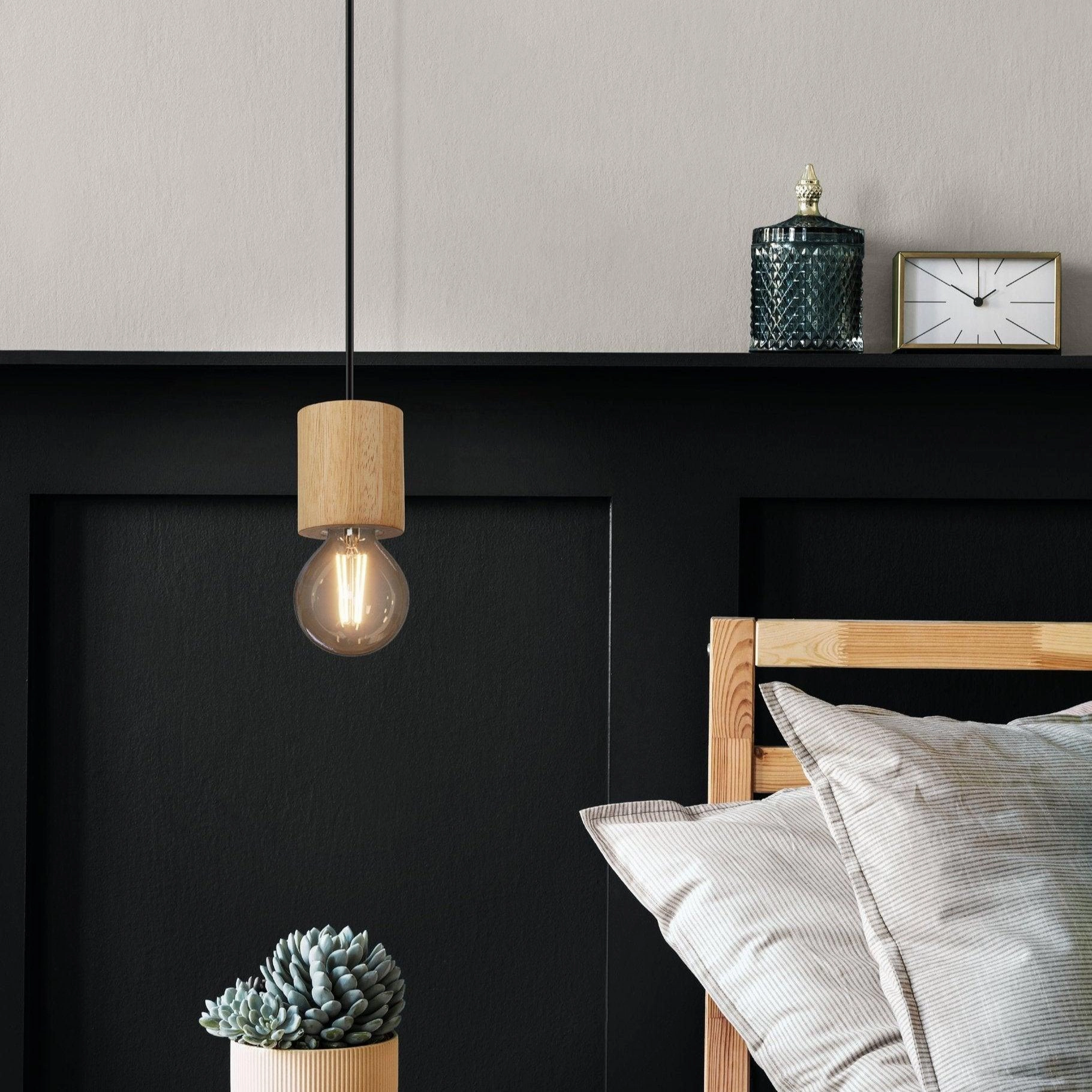 Eglo Turialdo Wood & Black Cable Ceiling Pendant flush mount ceiling fixture