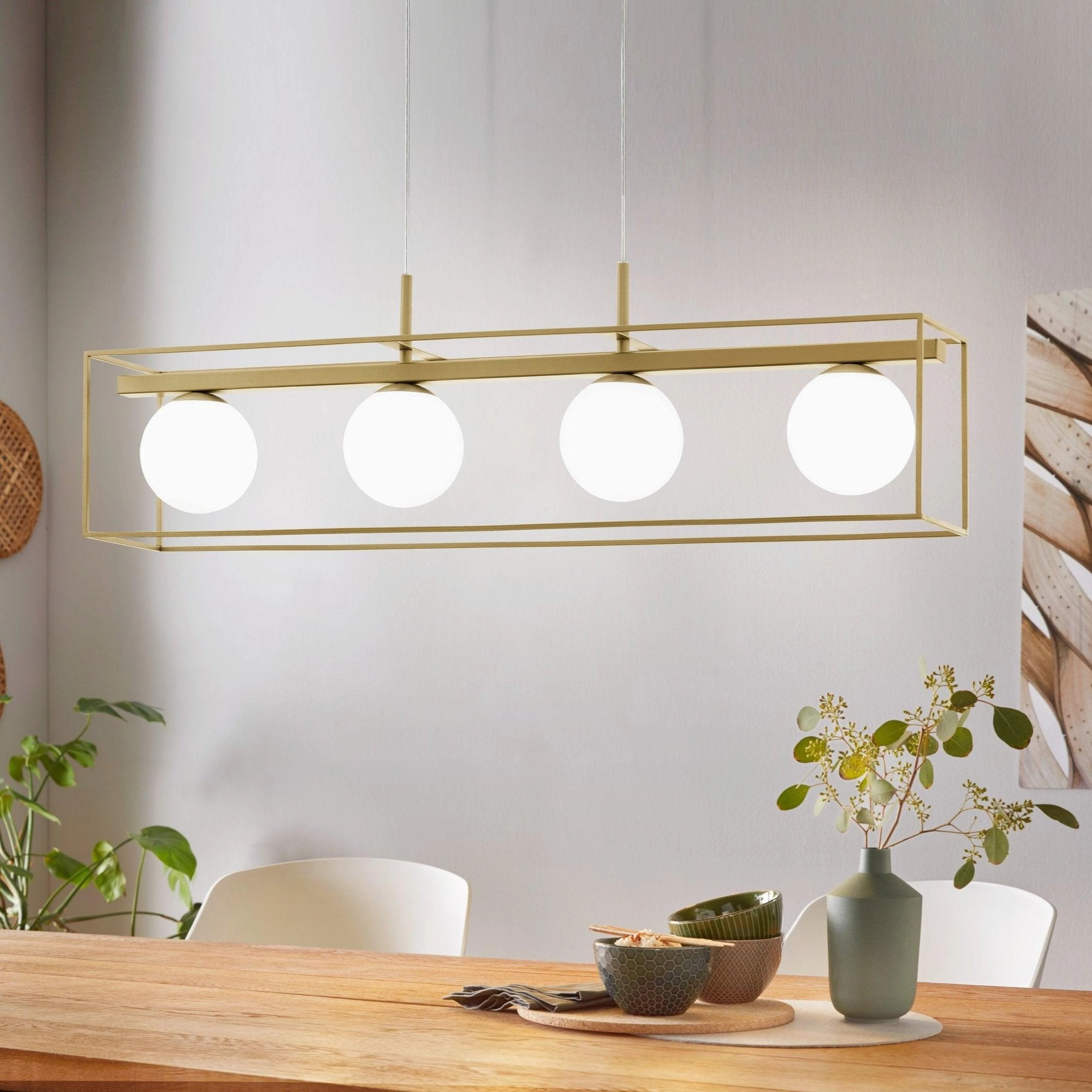 Eglo Vallaspra 4 Light Champagne Ceiling Pendant - Opal Glass Shades flush mount ceiling fixture