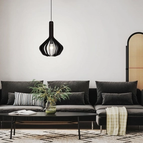Eglo Velasco Spherical Black Wood Pendant flush mount ceiling fixture