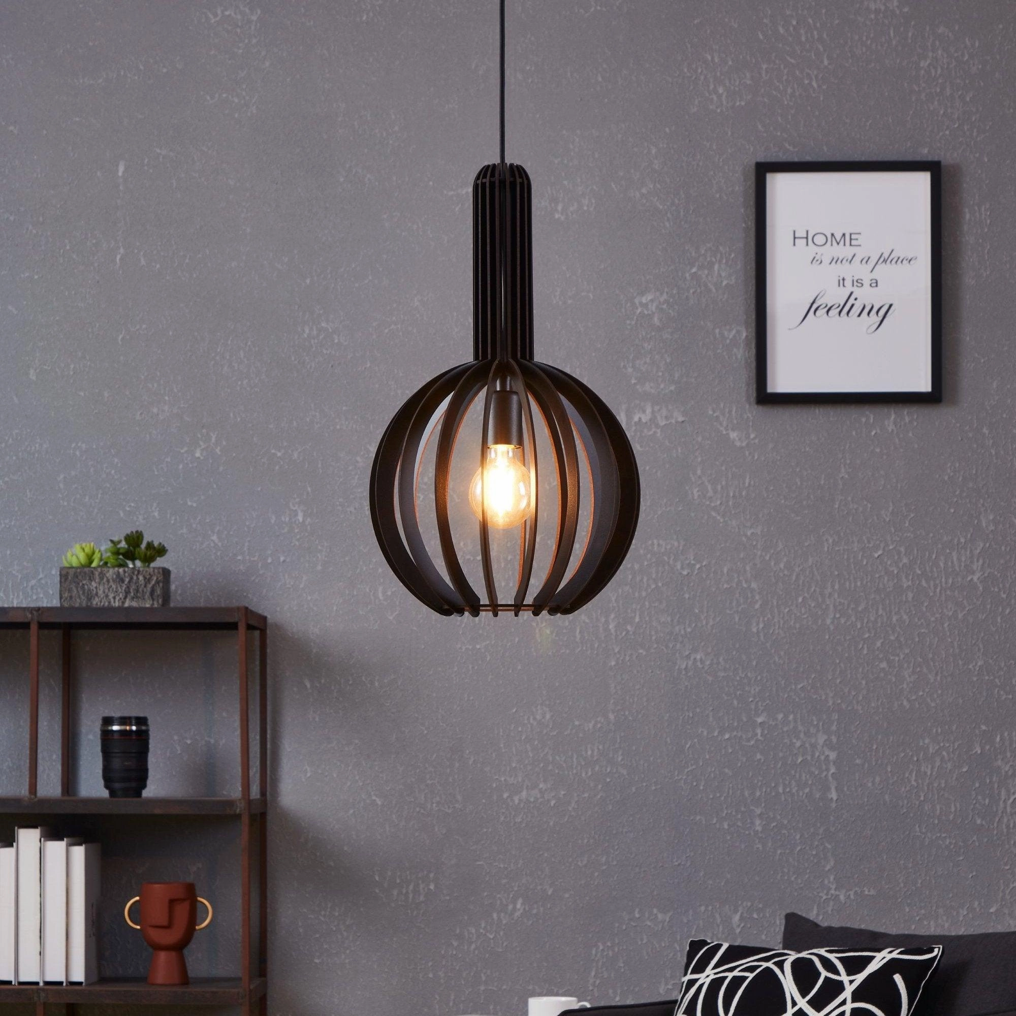 Eglo Velasco Spherical Black Wood Segment Pendant flush mount ceiling fixture
