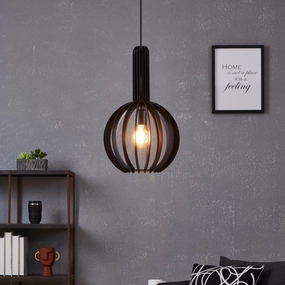 Eglo Velasco Spherical Black Wood Segment Pendant flush mount ceiling fixture