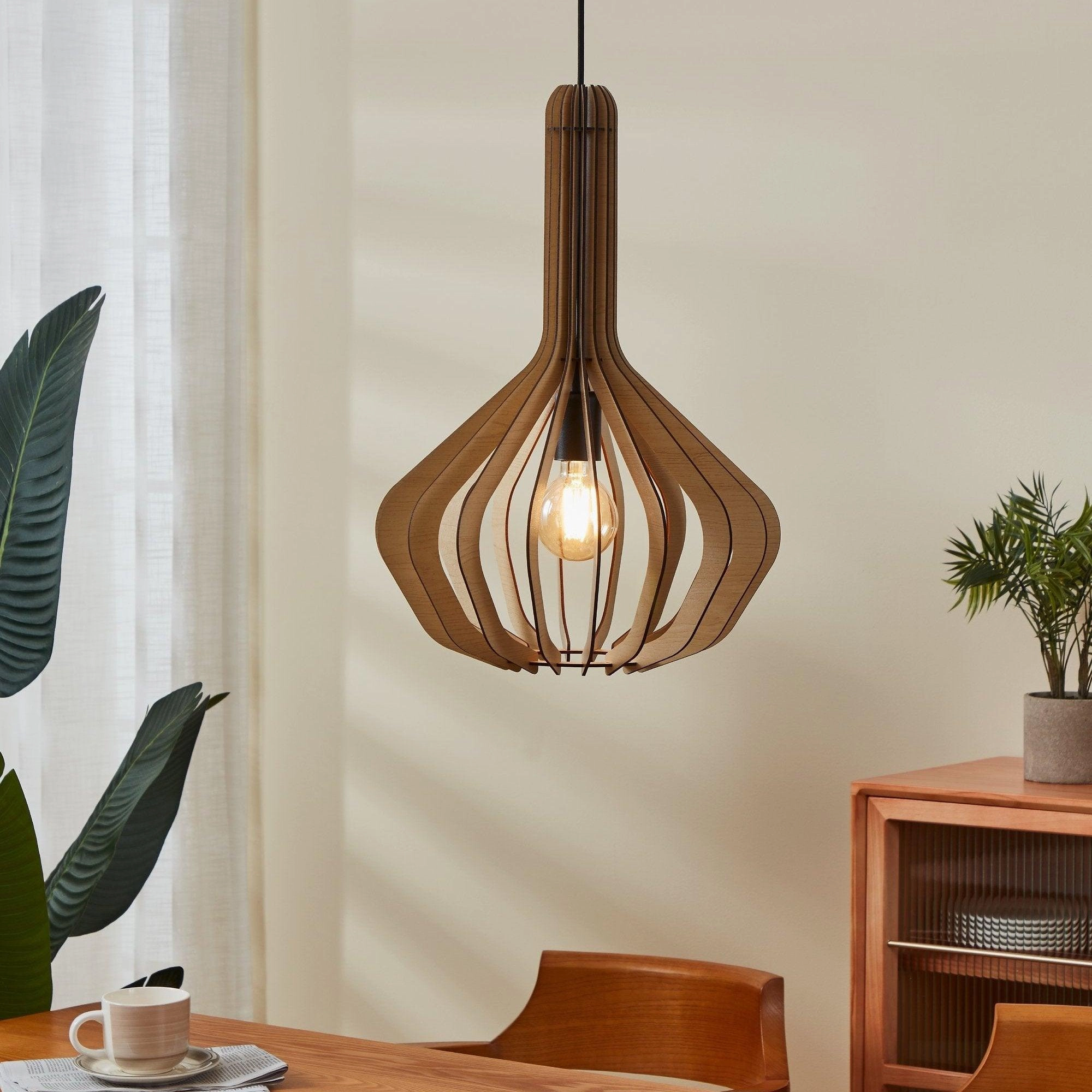 Eglo Velasco Spherical Light Wood Segment Pendant flush mount ceiling fixture