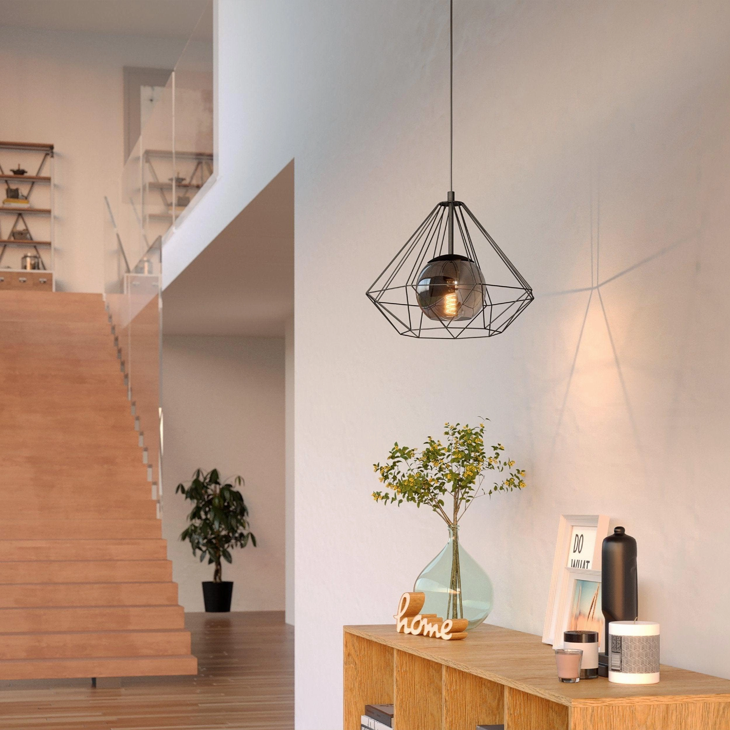 Eglo Vernham Black Diamond Shaped Wire Ceiling Pendant flush mount ceiling fixture
