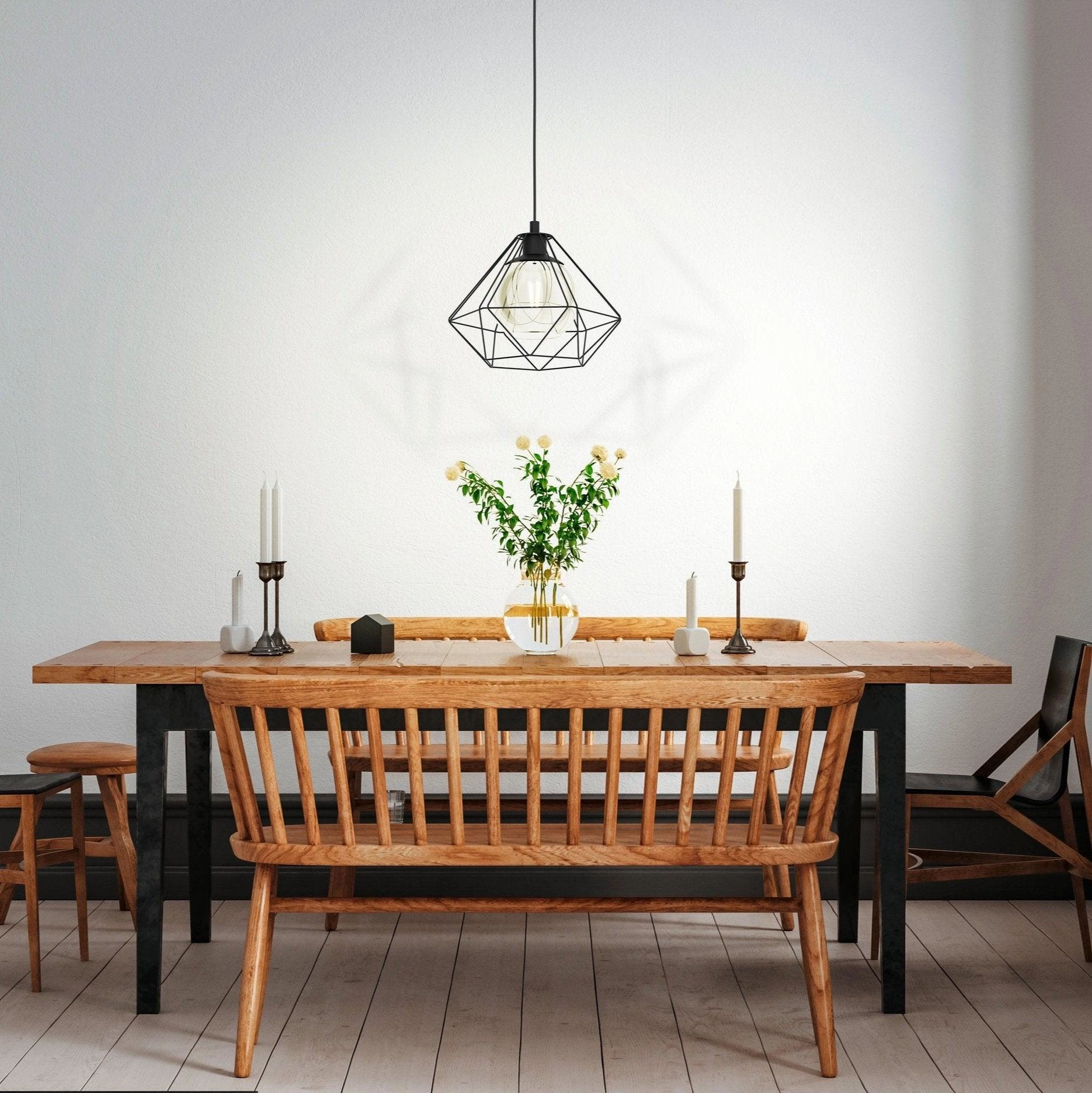 Eglo Vernham Black Diamond Shaped Wire Shade Pendant flush mount ceiling fixture