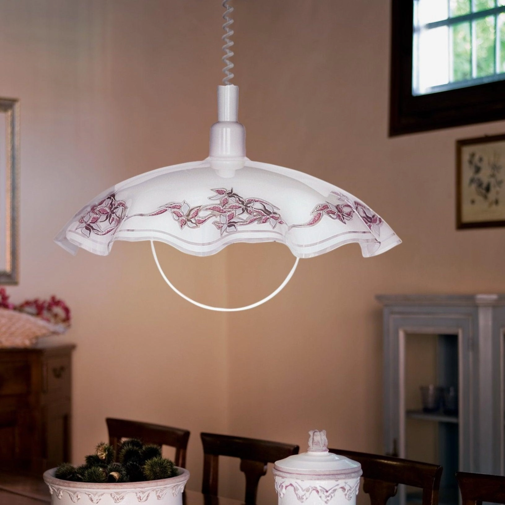 Eglo Vetro Floral Patterned White Glass Ceiling Pendant flush mount ceiling fixture