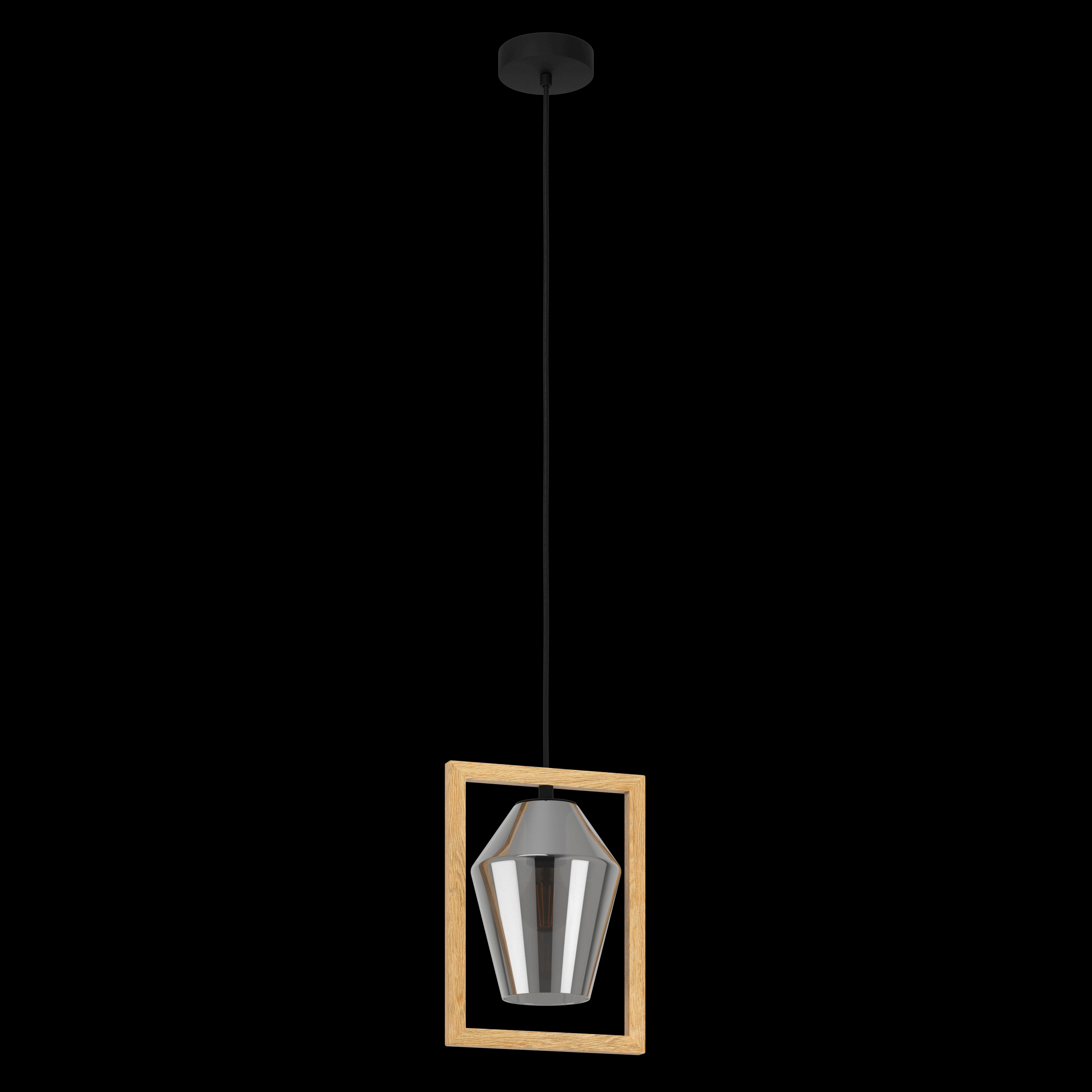Eglo Viglioni Smoked Black Glass & Wood Framed Pendant
