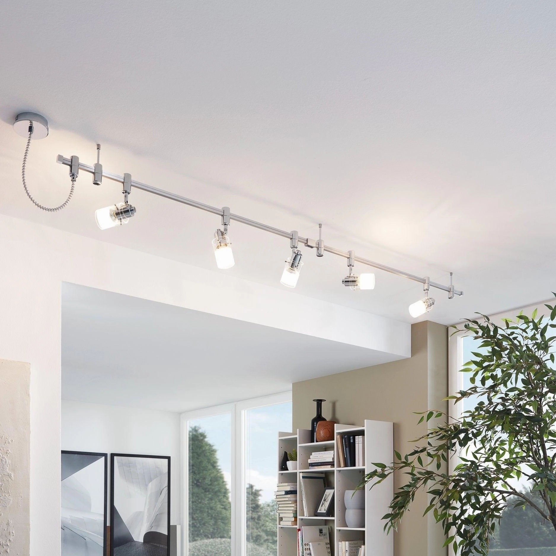 Eglo Vilanova 5 Light Chrome & White Glass Track Lighting System weatherproof garden light