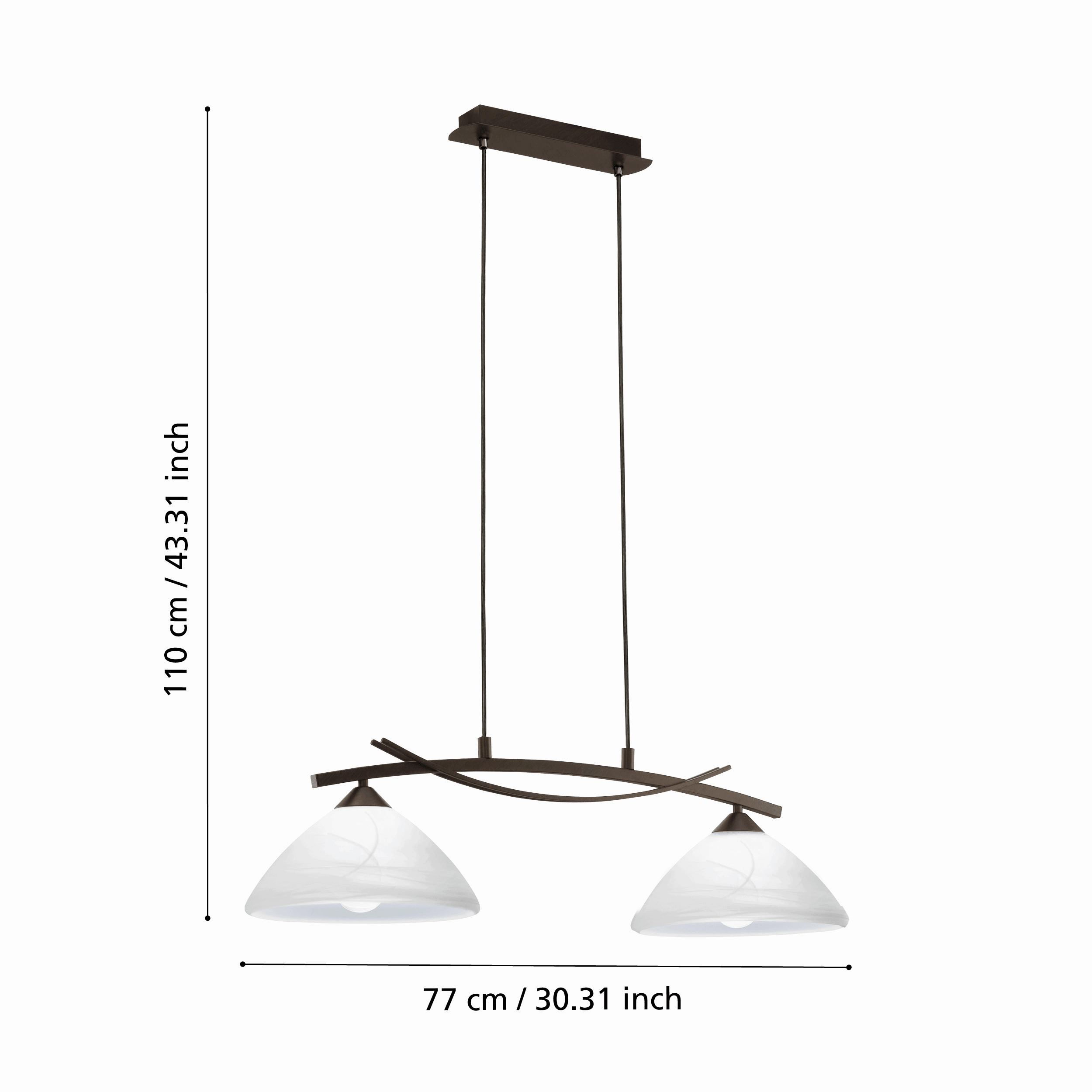 Eglo Vinovo 2 Light Brown Bar Pendant - White Alabaster Shades