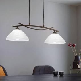 Eglo Vinovo 2 Light Brown Bar Pendant - White Alabaster Shades sleek LED ceiling lamp