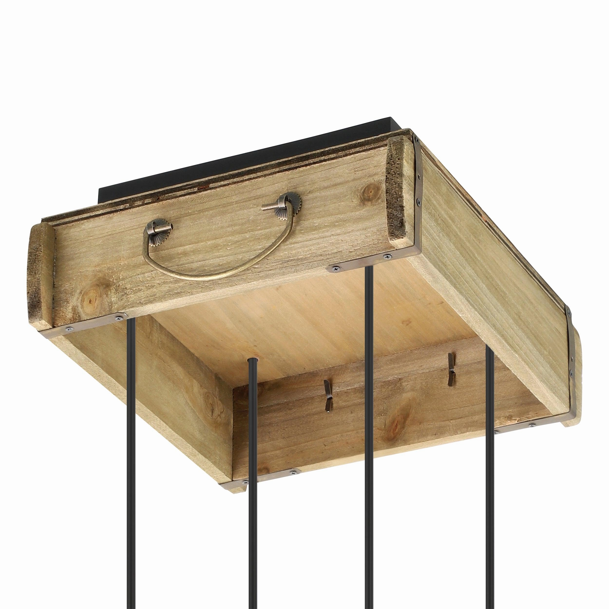 Eglo Wootton 4 Light Square Wood Crate Ceiling Pendant