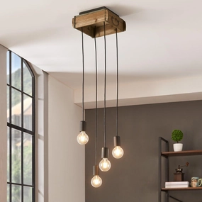 Eglo Wootton 4 Light Square Wood Crate Ceiling Pendant flush mount ceiling fixture