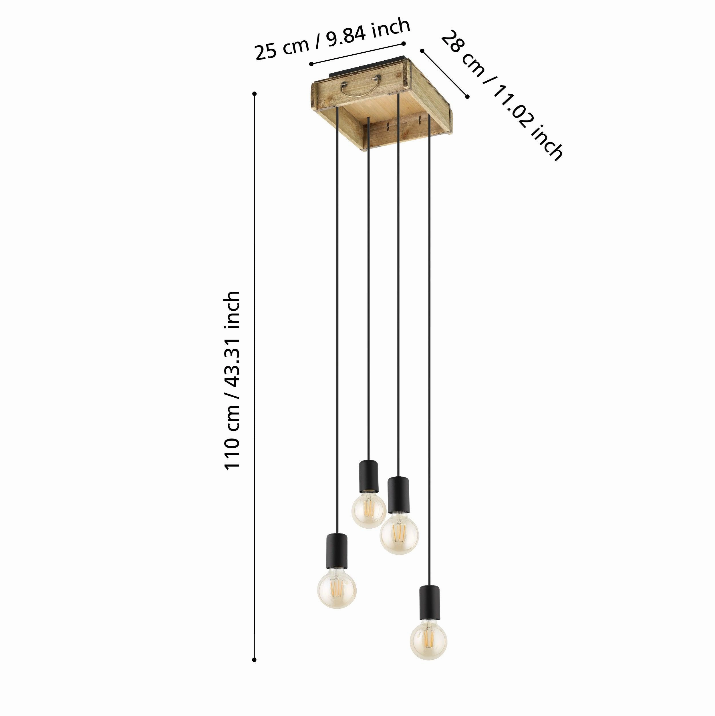 Eglo Wootton 4 Light Square Wood Crate Ceiling Pendant
