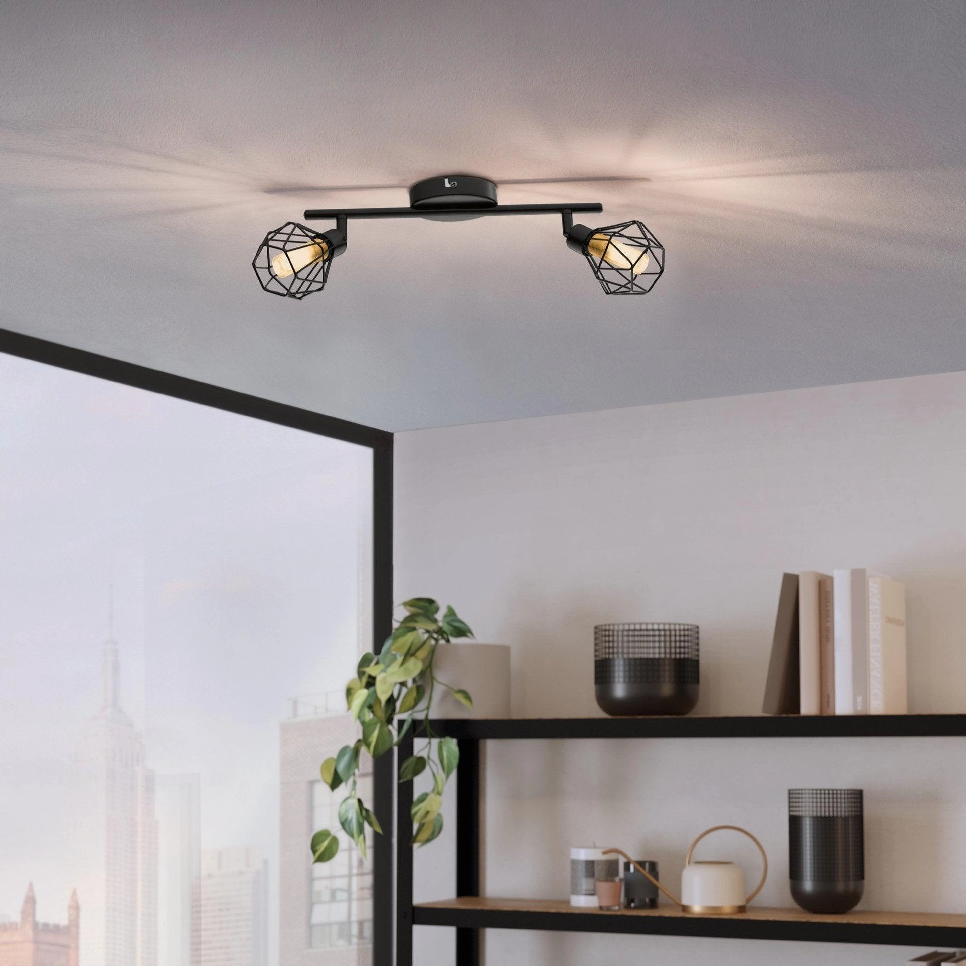 Eglo Zapata 1 Black Wire Caged 2 Light Spotlight