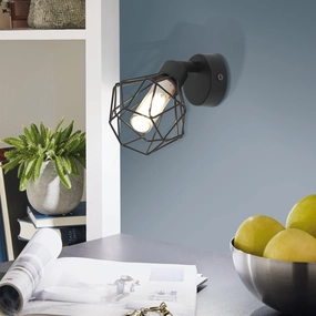 Eglo Zapata 1 Black Wire Caged Spotlight tall arc lamp for living room