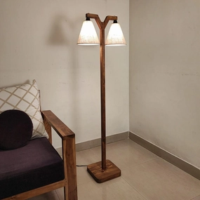 Elania Wooden Floor Lamp with Brown Base and Beige Fabric Lampshade (BULB NOT INCLUDED) creative lampshade design