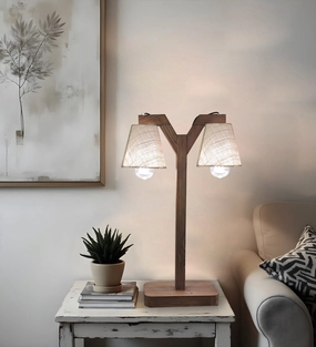 Elania Wooden Table Lamp with Brown Base and Premium White Fabric Lampshade (BULB NOT INCLUDED) decorative ceiling fixture