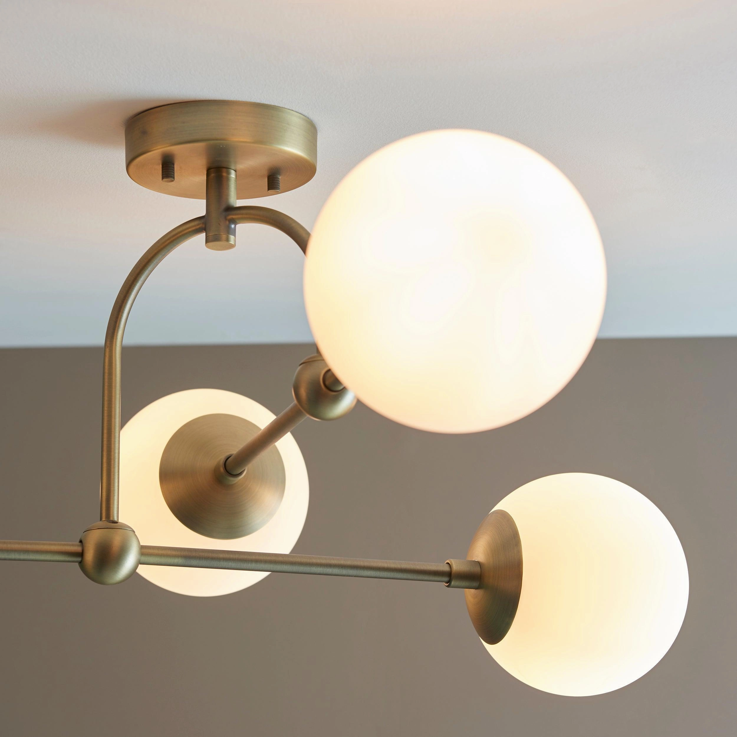 Eldorado 4 Light Brass Ceiling Semi Flush - Opal Glass Shades - Open Box