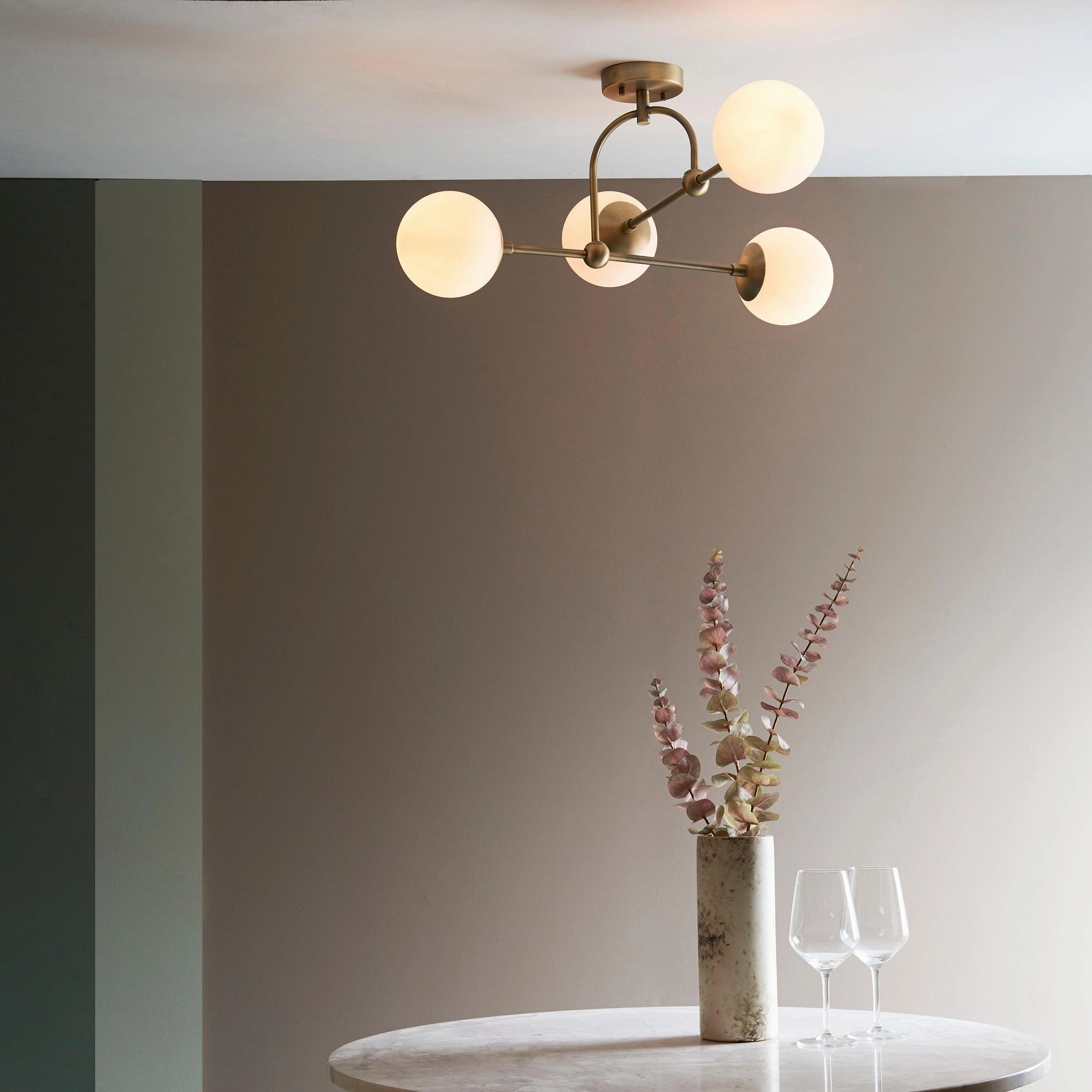 Eldorado 4 Light Brass Ceiling Semi Flush - Opal Glass Shades - Open Box