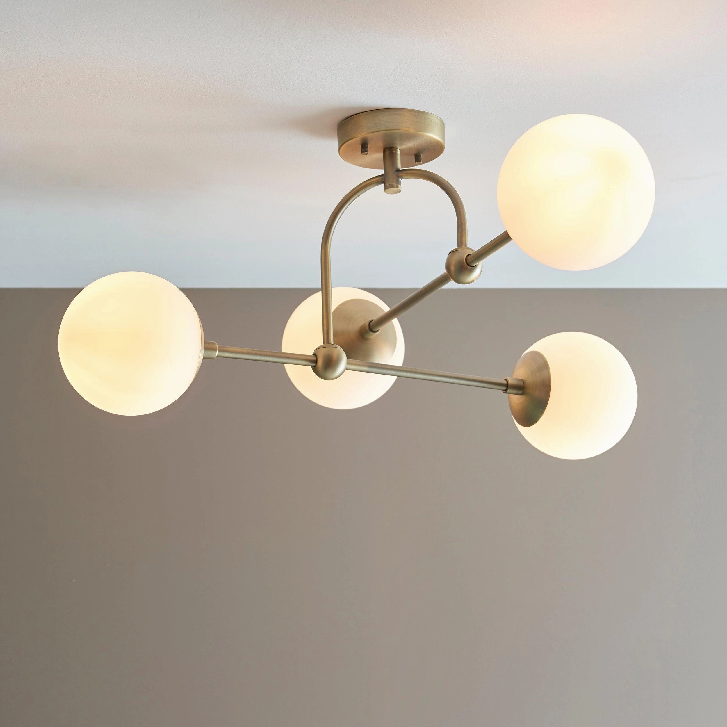 Eldorado 4 Light Brass Ceiling Semi Flush - Opal Glass Shades - Open Box
