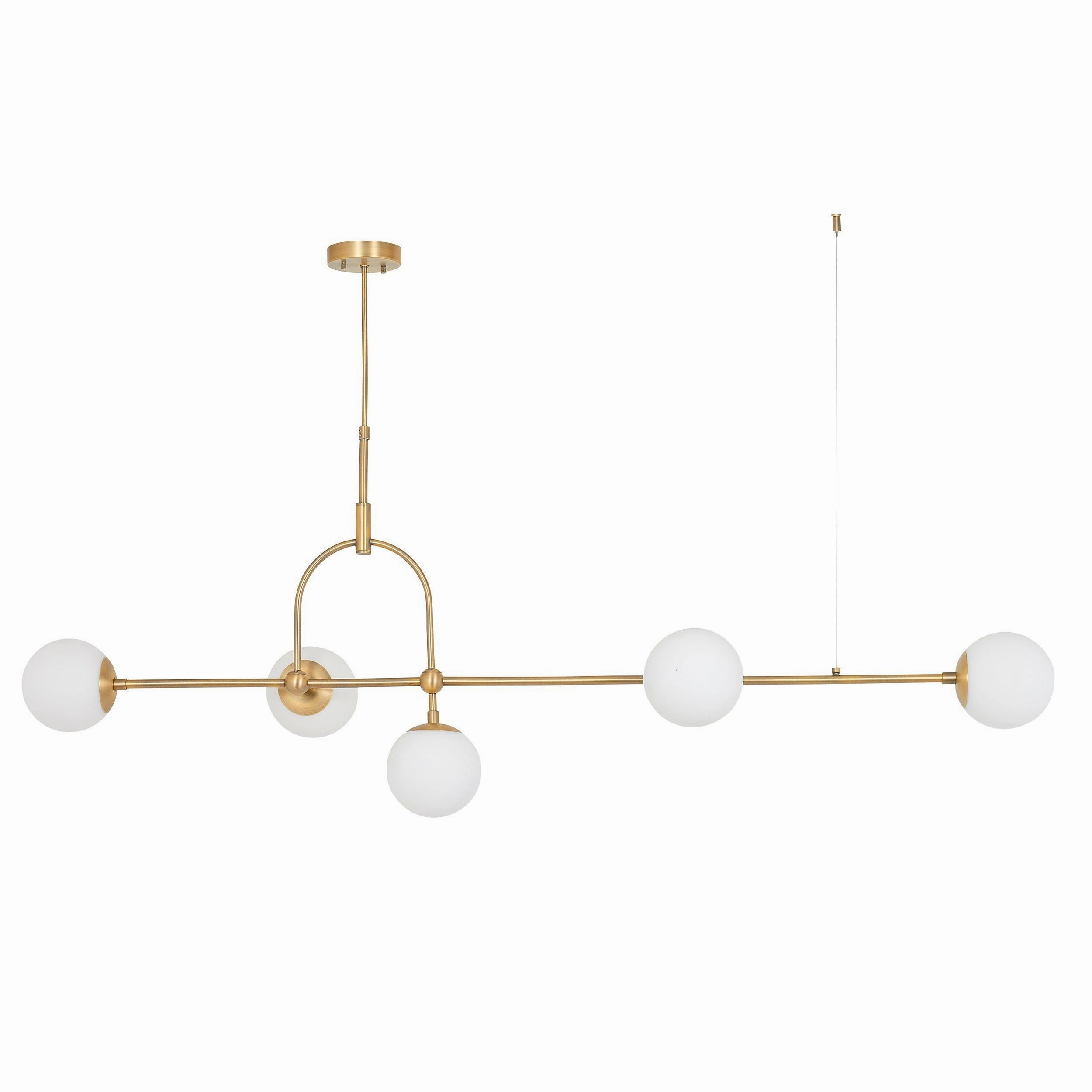 Eldorado 5 Light Brass Art Deco Pendant - Opal Glass Shades