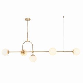 Eldorado 5 Light Brass Art Deco Pendant - Opal Glass Shades white ceiling lamp