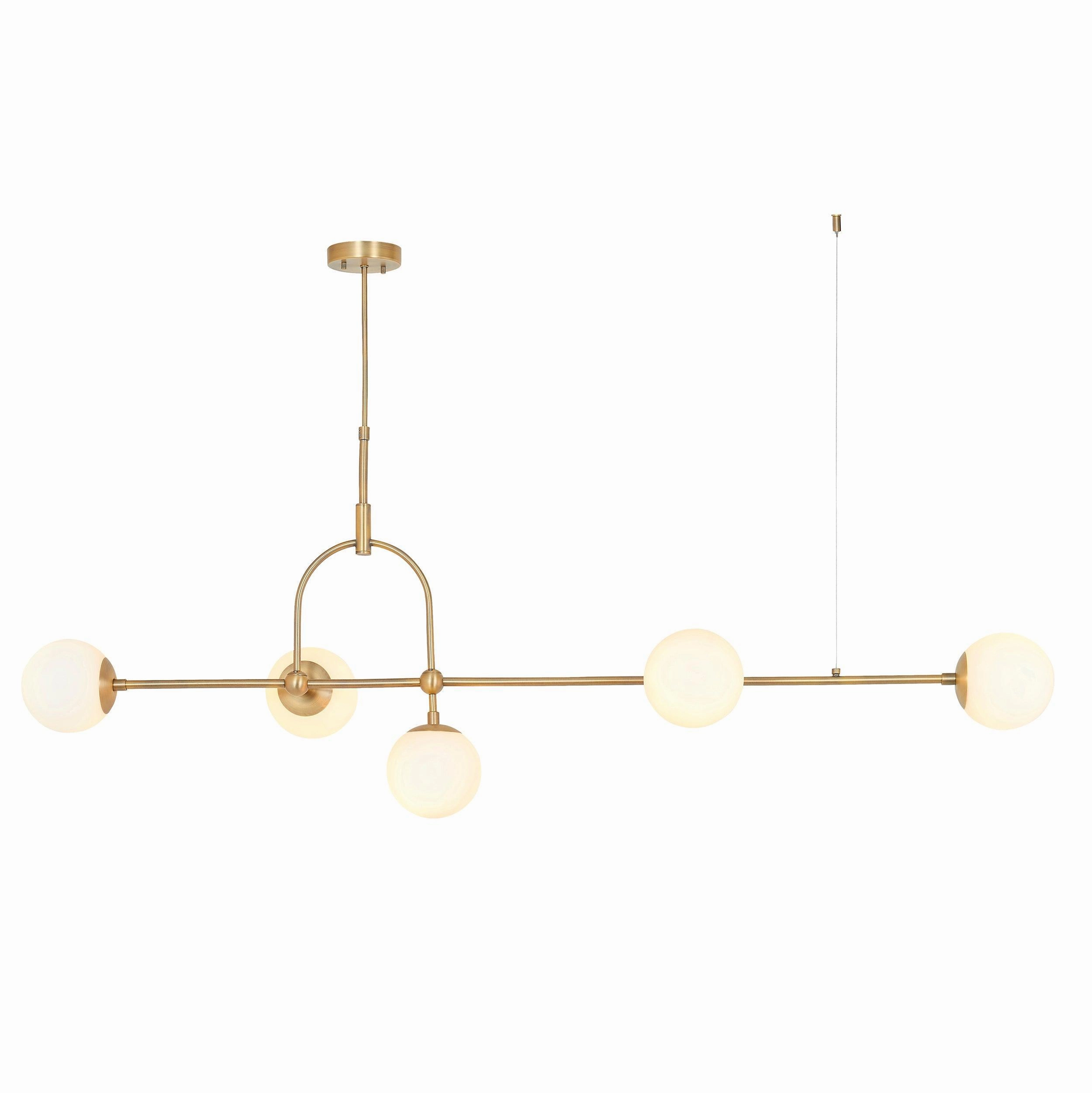 Eldorado 5 Light Brass Art Deco Pendant - Opal Glass Shades white ceiling lamp