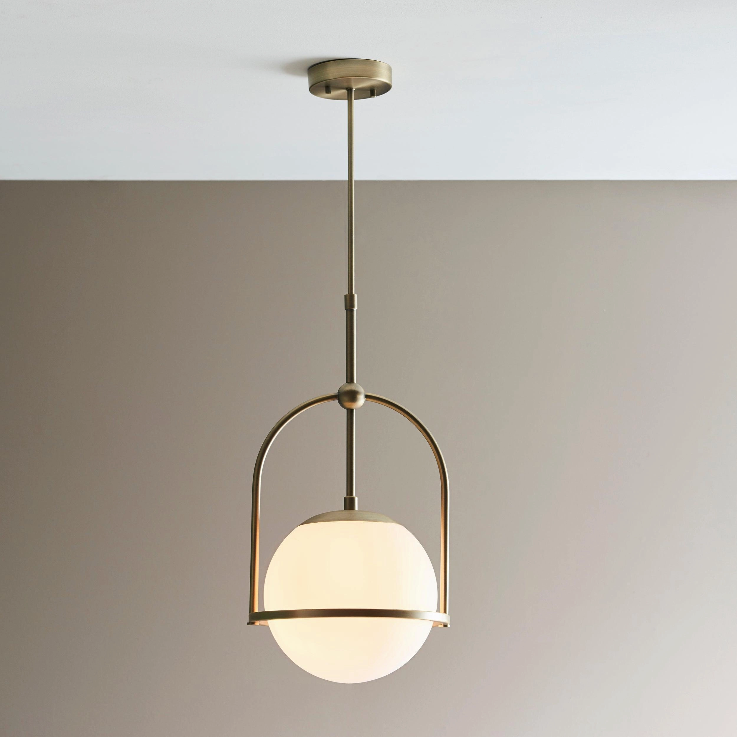 Eldorado Brass Art Deco Pendant With Opal Glass Shade