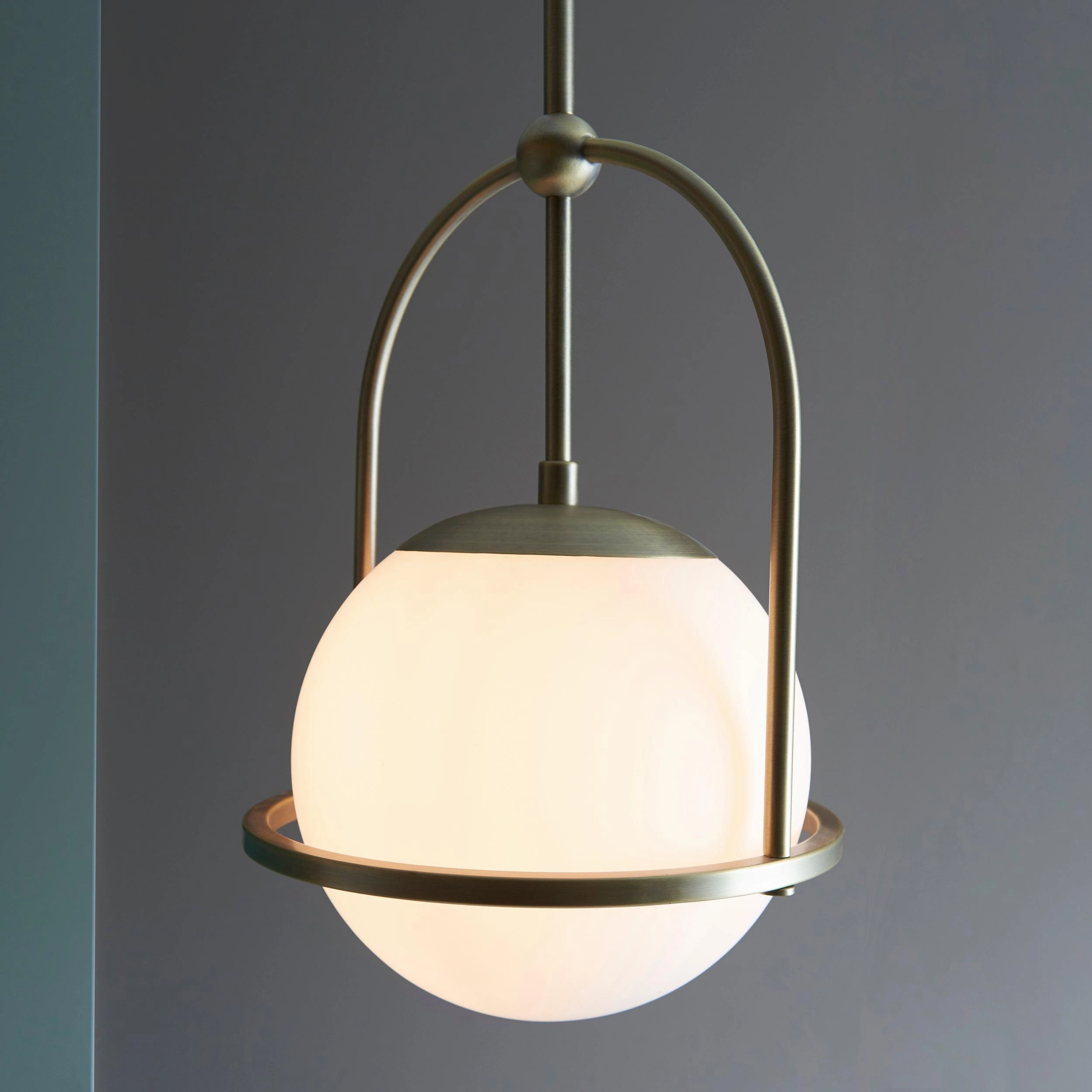 Eldorado Brass Art Deco Pendant With Opal Glass Shade