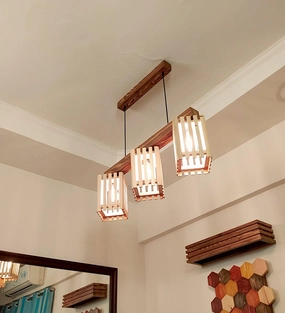 Elegant Beige & Brown Wooden Series Hanging Lamp (BULB NOT INCLUDED) decorative ceiling fixture