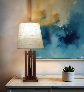 Elegant Brown Wooden Table Lamp with Black Fabric Lampshade (BULB NOT INCLUDED) decorative ceiling fixture